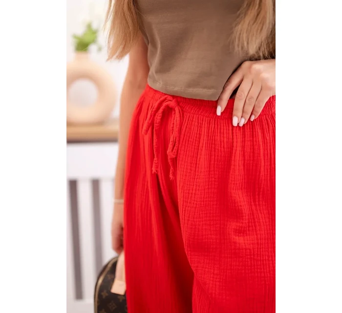 Mušelínové kalhoty se širokou nohavicí červený