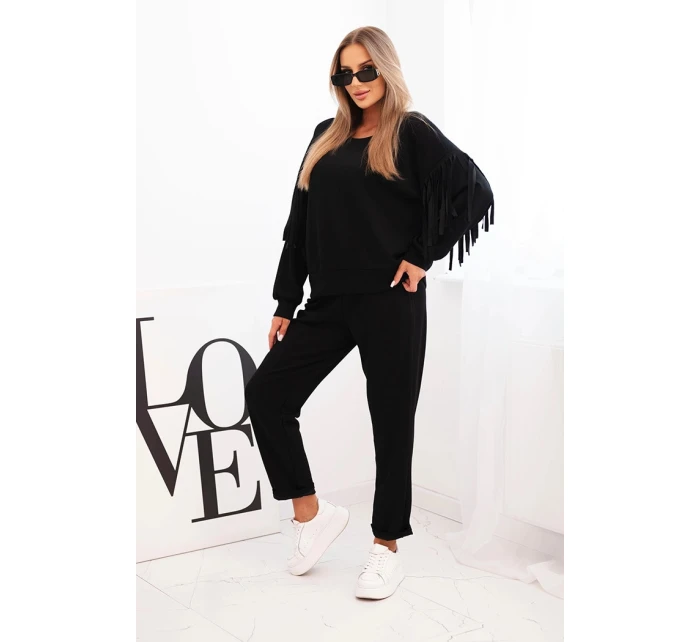 Dámský komplet máslový s třásněmi na rukávech černý Dámský komplet máslový s třásněmi na rukávech černý