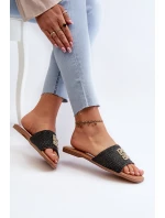 Ploché dámské žabky s pletením a ozdobou černé model 21657874 - EVENTO