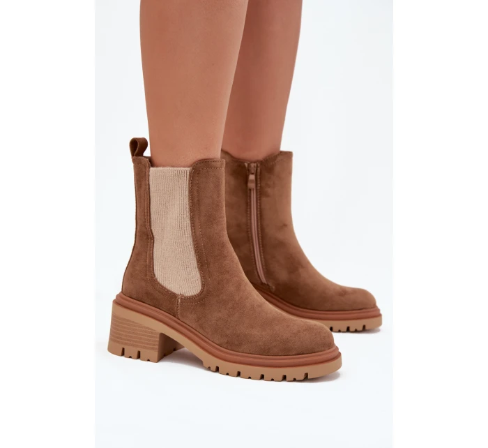 Dámské zateplené chelsea boty na klínovém podpatku tmavě béžové Zoralia Dámské zateplené chelsea boty na klínovém podpatku tmavě béžové Zoralia