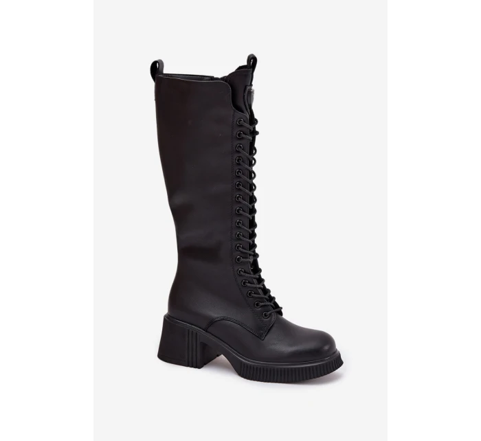 Kožené Kozačky Na Klínu  Černé model 21708008 - VINCEZA