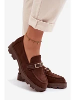 Dámské mokasíny se zlatým přezkou čokoládové Mirelva Dámské mokasíny se zlatým přezkou čokoládové Mirelva