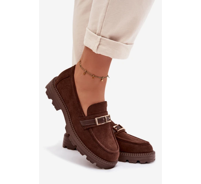 Dámské mokasíny se zlatým přezkou čokoládové Mirelva Dámské mokasíny se zlatým přezkou čokoládové Mirelva