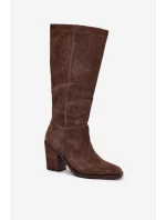 Dámské kozačky na sloupkovém podpatku se zipem Lissara – hnědé, eko semiš