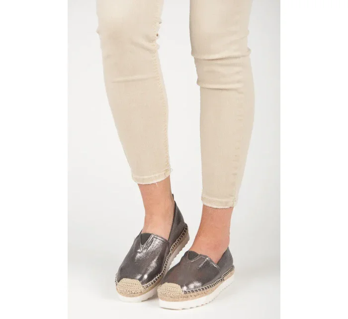 Nazouvací šedé lesklé polobotky Nazouvací šedé lesklé polobotky