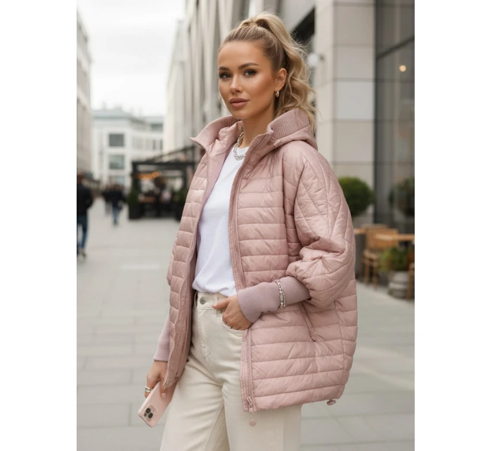 Dámská prošívaná bunda s kapucí růžová FashionStreet TY5528