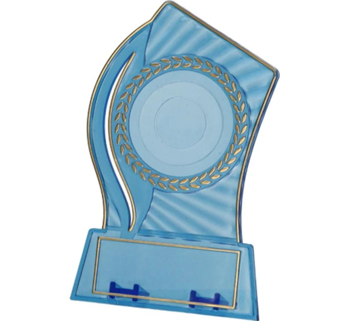Plastová trofej - transparentní zlatá s prostorem pro 50mm vložku a plaketu o rozměrech 65 mmX23 mm T-M