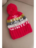 Dámská zimní čepice s vlnou a nápisem s velkým bambulí K422 fuchsie Dámská zimní čepice s vlnou a nápisem s velkým bambulí K422 fuchsie