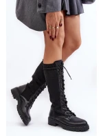 Dámské kozačky se šněrováním a elastickým svrškem černé model 21642236 - Boto