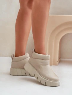 model 21678165 Kožené boty zateplené vlnou na platformě světle béžové - Zazoo