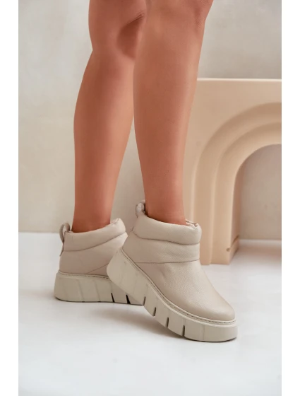 Zazoo 60470 Kožené boty zateplené vlnou na platformě světle béžové