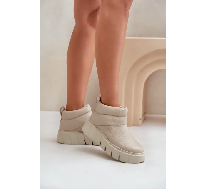 Zazoo 60470 Kožené boty zateplené vlnou na platformě světle béžové