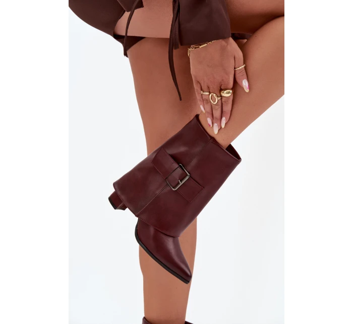 Zateplené Kotníkové Boty Na Podpatku S Otočeným Svrškem A Přezkou Bordové Ylenara Zateplené Kotníkové Boty Na Podpatku S Otočeným Svrškem A Přezkou Bordové Ylenara