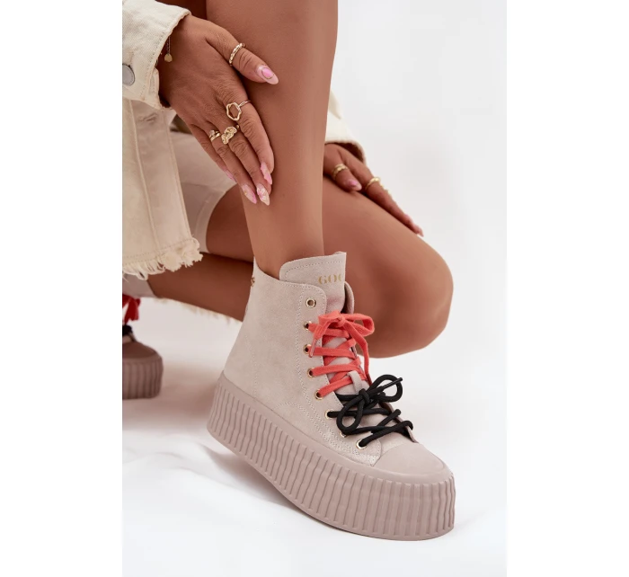 Semišové zateplené dámské tenisky na robustní platformě GOE SS2N4047 béžové