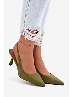 Dámské sandály na podpatku z imitace semiše zelené Saria Dámské sandály na podpatku z imitace semiše zelené Saria