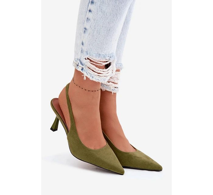 Dámské sandály na podpatku z imitace semiše zelené Saria Dámské sandály na podpatku z imitace semiše zelené Saria