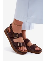 Kožené Semišové Dámské Sandály S Přezkami Vinceza 79620 Čokoládové