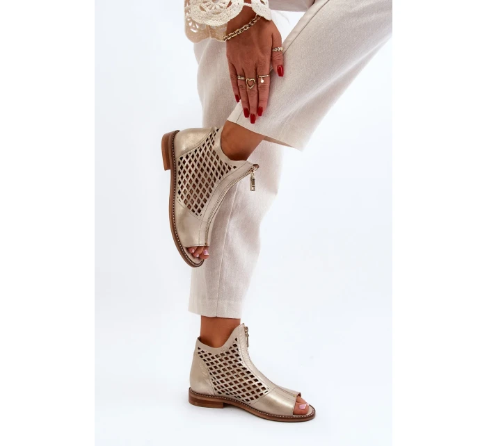 Zazoo kožené prolamované sandály se zipem, zlaté Zazoo kožené prolamované sandály se zipem, zlaté