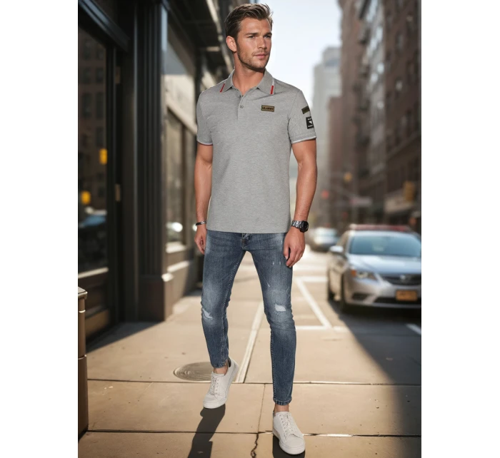 Pánská polokošile s nášivkami šedá FashionStreet PX0633