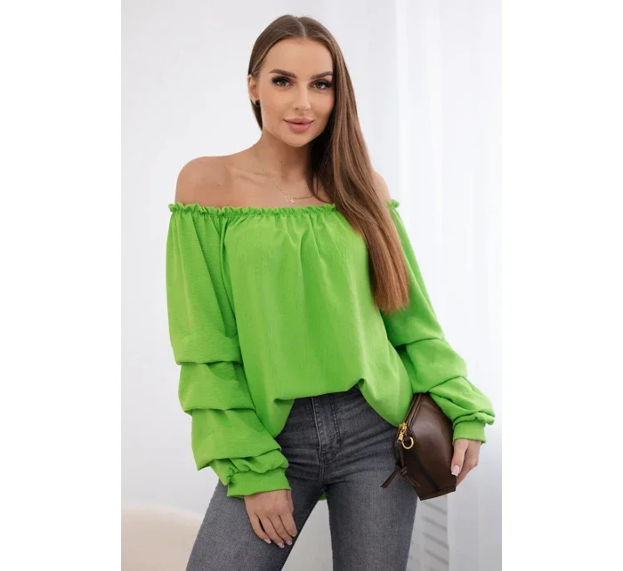 Španělská halenka s ozdobnými rukávy jasně zelená