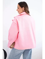 Krátká dámská model 22036107 bunda s límcem bonbónově růžová - K-Fashion