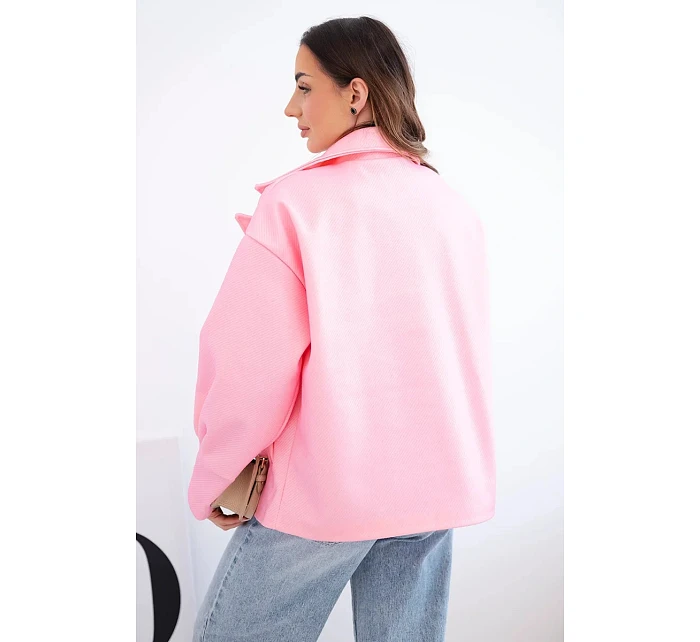 Krátká dámská model 22036107 bunda s límcem bonbónově růžová - K-Fashion