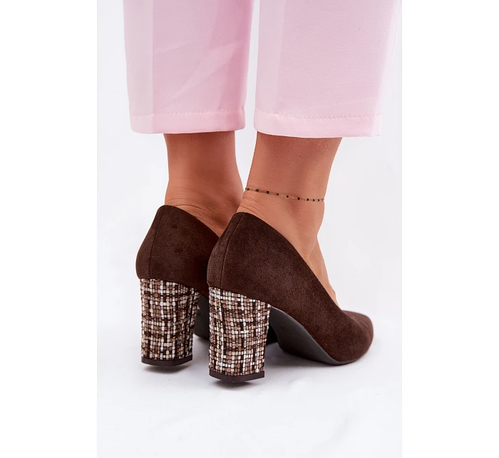 Lodičky z eko semiše na ozdobném sloupku Sergio Leone PB414 Hnědé Lodičky z eko semiše na ozdobném sloupku Sergio Leone PB414 Hnědé