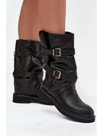 Dámské kozačky ke kolenům s pásky a sponami Halvessa – černé