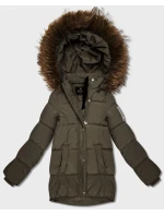 Péřová bunda v barvě khaki s kapucí (KK60610) Péřová bunda v barvě khaki s kapucí (KK60610)