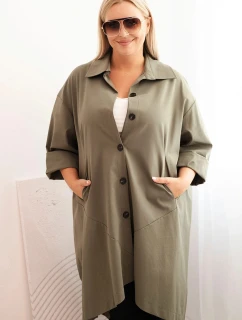 Dámský plášť Plus Size Punto s bavlnou a knoflíky khaki