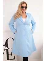 Dámský klasický kabát Plus Size s knoflíky a límcem modrý Dámský klasický kabát Plus Size s knoflíky a límcem modrý