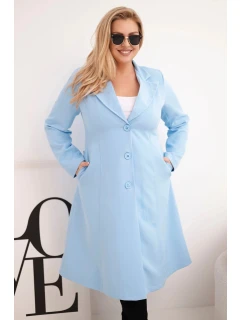 Dámský klasický kabát Plus Size s knoflíky a límcem modrý