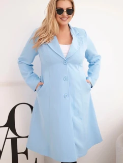 Dámský klasický kabát Plus Size s knoflíky a límcem modrý
