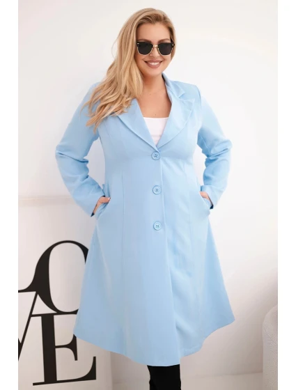Dámský klasický kabát Plus Size s knoflíky a límcem modrý Dámský klasický kabát Plus Size s knoflíky a límcem modrý