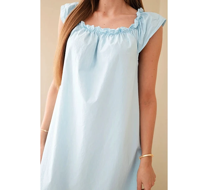 Dámské bavlněné šaty s model 22079479 výstřihem a volánkem modrá - K-Fashion