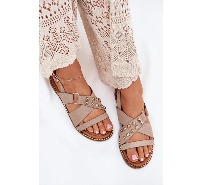 Dámské Sandály Na Plochém Podpatku Se Zlatými Hroty Béžové Zanira Dámské Sandály Na Plochém Podpatku Se Zlatými Hroty Béžové Zanira