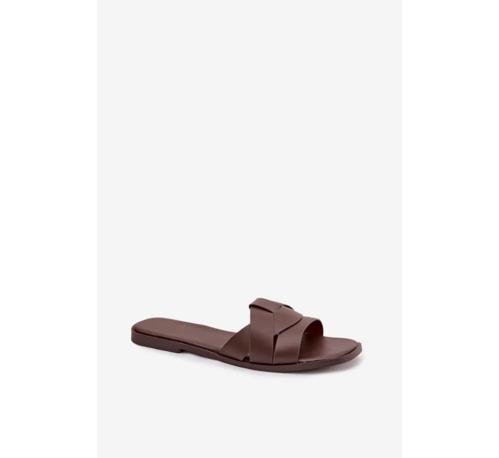 Dámské ploché pantofle s pásky Čokoládové model 21943353 - Boto