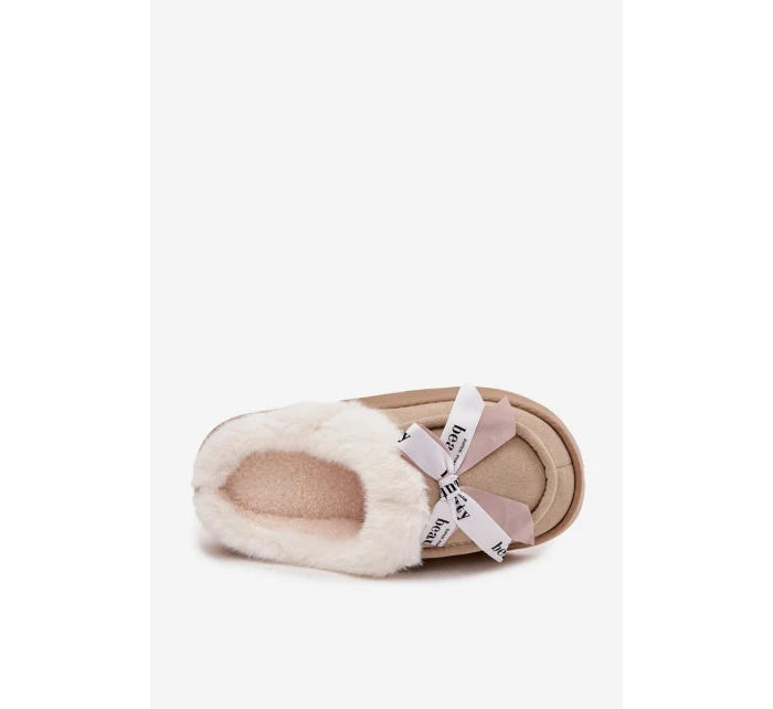 Dámské pantofle s kožíškem a mašlí Fenella – béžové Dámské pantofle s kožíškem a mašlí Fenella – béžové