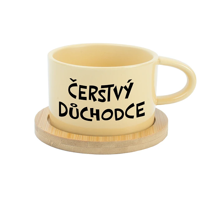 ČERSTVÝ DŮCHODCE - žlutý hrníček makronka 200 ml