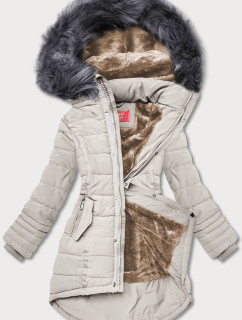 Světle béžová asymetrická dámská zimní bunda (M-21301)