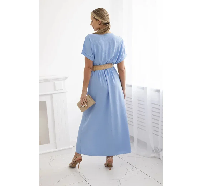 Dlouhé šaty s ozdobným páskem modré