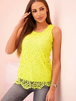 Dámská halenka s krajkou bez rukávů žlutá neon