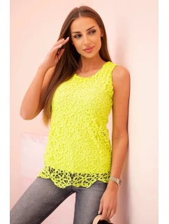 Dámská halenka s krajkou bez rukávů žlutá neon
