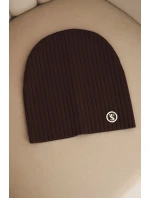 Dámská čepice s proužky a ozdobným knoflíkem s přídavkem vlny a modalu hnědá Dámská čepice s proužky a ozdobným knoflíkem s přídavkem vlny a modalu hnědá