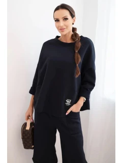 Dámská tepláková souprava z silnějšího materiálu se širokými nohavicemi granátová