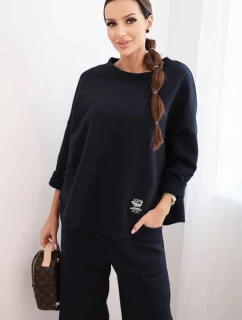 Dámská tepláková souprava z silnějšího materiálu se širokými nohavicemi granátová