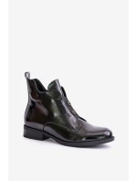 Lakované Boty Na Zip Zateplené Ploché Podpatky S.Barski HY42-717 Černé Lakované Boty Na Zip Zateplené Ploché Podpatky S.Barski HY42-717 Černé