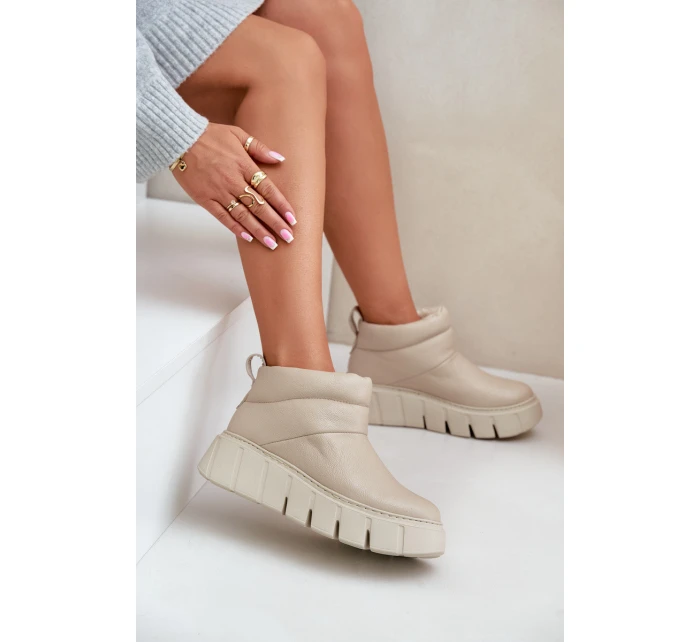 Zazoo 60470 Kožené boty zateplené vlnou na platformě světle béžové