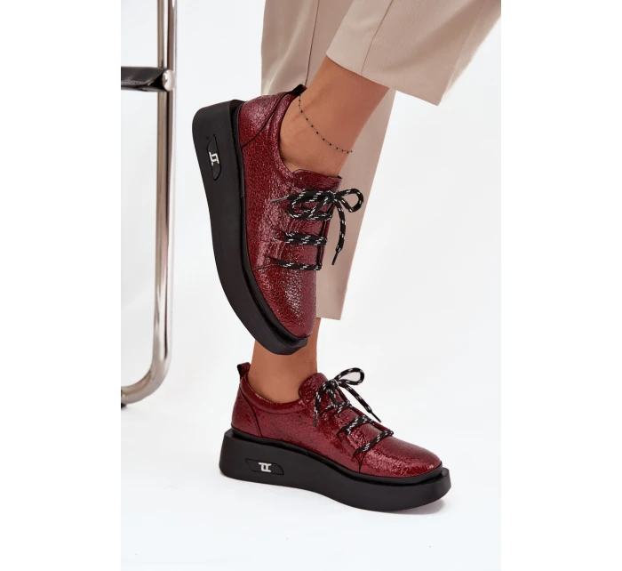 Kožené Lakované Dámské Mokasíny Na Platformě Artiker 57C2046 Bordó