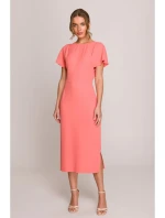model 20966224 Tužkové šaty s rozparkem na boku oranžové - STYLOVE model 20966224 Tužkové šaty s rozparkem na boku oranžové - STYLOVE
